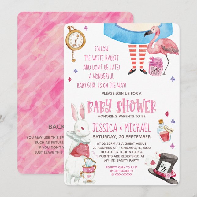 Whimsical Alice in Wonderland Baby Shower Invitation (Front/Back)