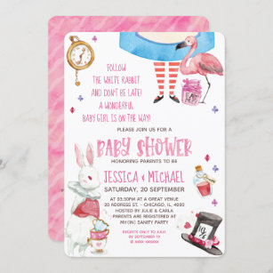 Pink & Blue Alice in Wonderland Baby Shower Invitation from £0.80 each