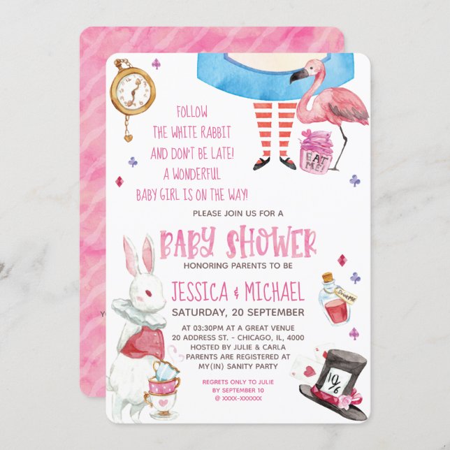 Whimsical Alice in Wonderland Baby Shower Invitation (Front/Back)