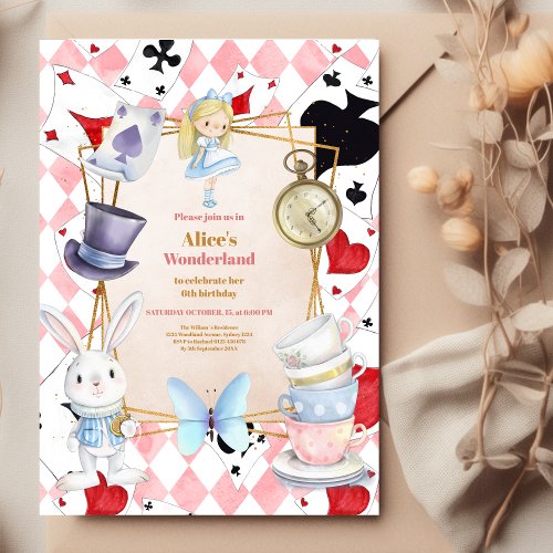 Whimsical Alice in Wonderland Birthday Party  Invitation