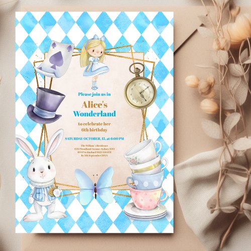 Whimsical Alice in Wonderland Birthday Party  Invitation