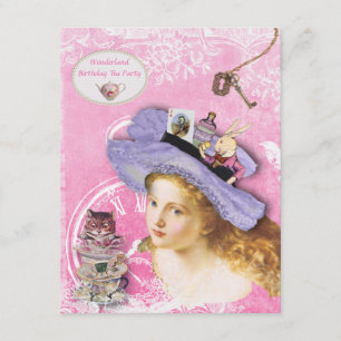 Whimsical Alice in Wonderland Birthday Tea Party Invitation