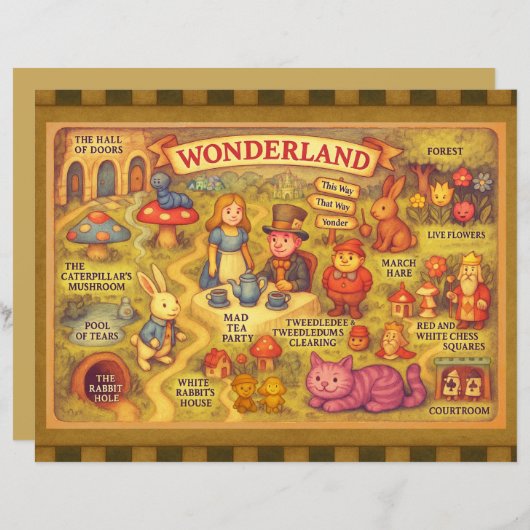 Whimsical Alice in Wonderland Map (Front/Back)
