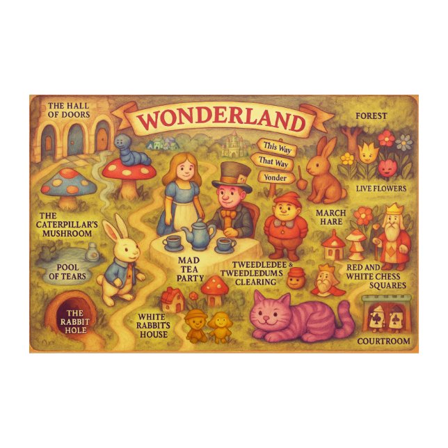 Whimsical Alice in Wonderland Map Acrylic Print (Front)