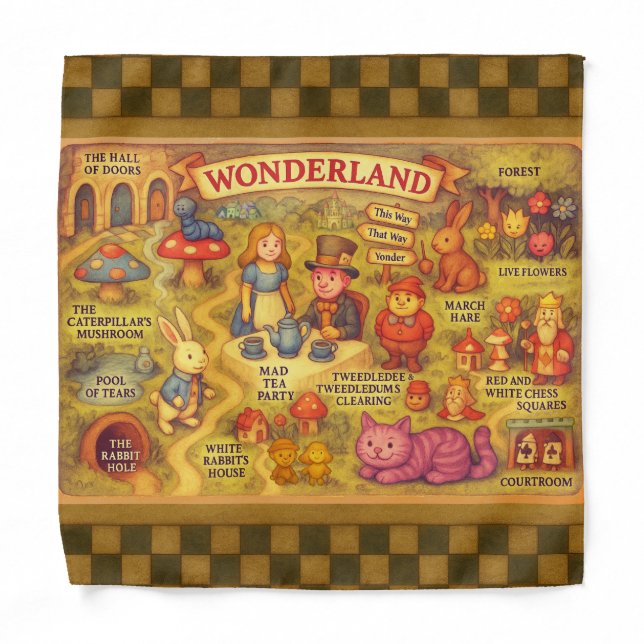 Whimsical Alice in Wonderland Map Bandana (Front)
