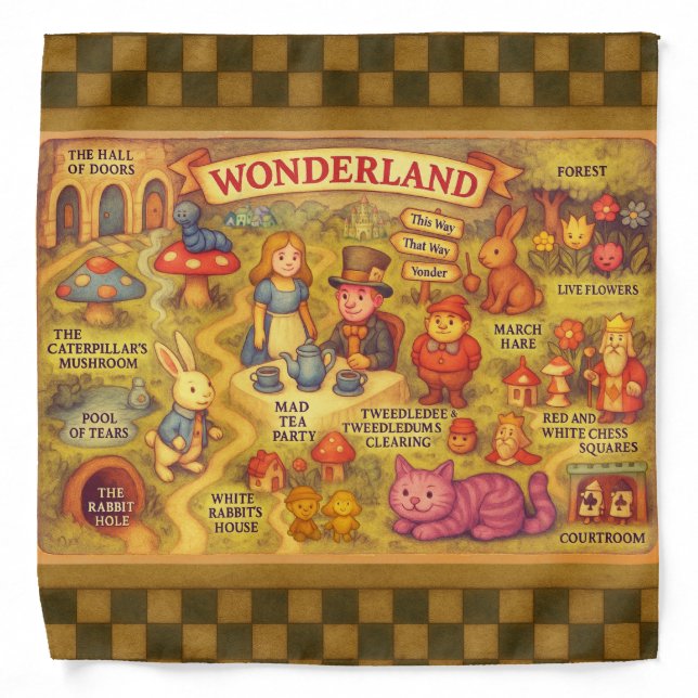 Whimsical Alice in Wonderland Map Bandana (Front)