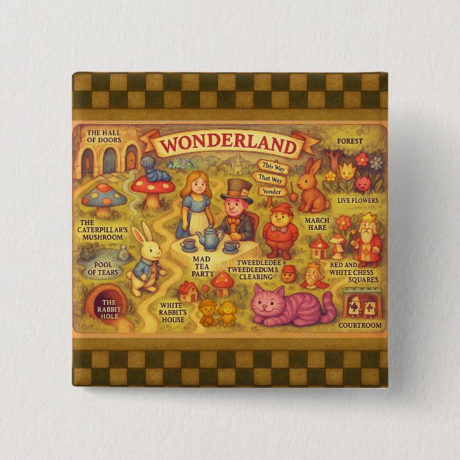 Whimsical Alice in Wonderland Map Button (Front)