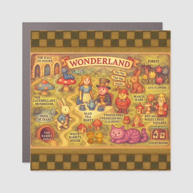 Whimsical Alice in Wonderland Map Car Magnet (Front)