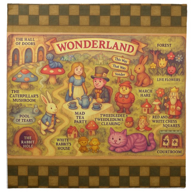 Whimsical Alice in Wonderland Map Cloth Napkin (Front)