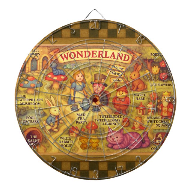 Whimsical Alice in Wonderland Map Dart Board (Front)
