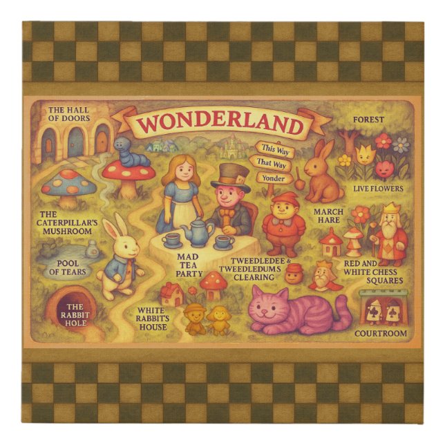 Whimsical Alice in Wonderland Map Faux Canvas Print (Front)