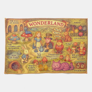 Whimsical Alice in Wonderland Map Kitchen Towel