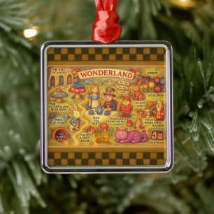 Whimsical Alice in Wonderland Map Metal Ornament