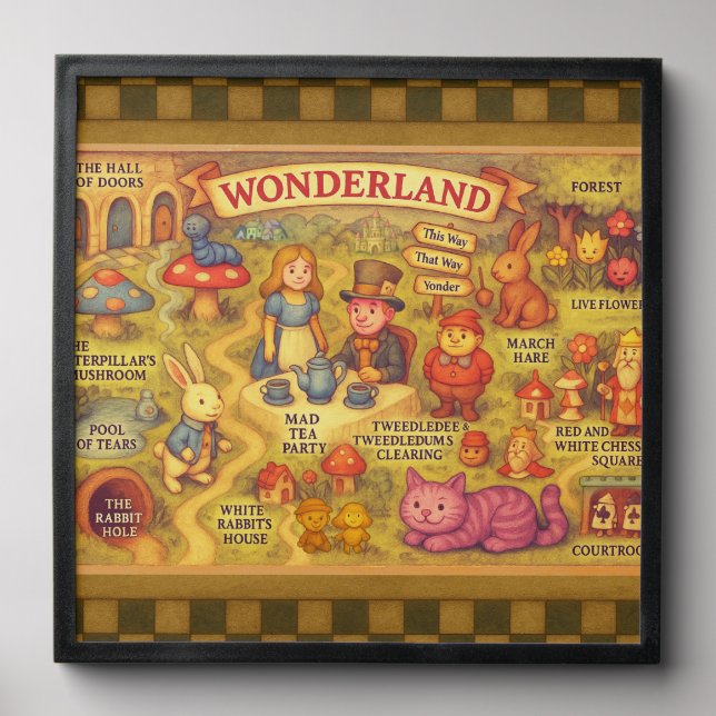 Whimsical Alice in Wonderland Map Peel And Stick Photo Tile (Front Set)