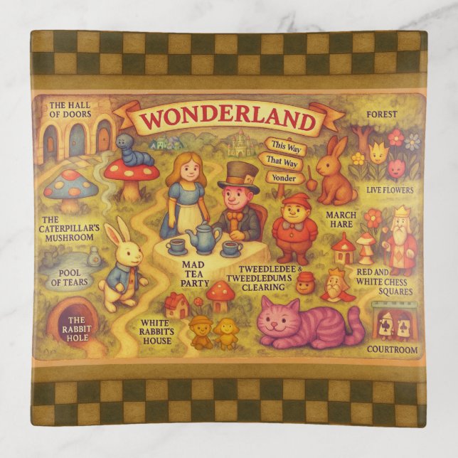 Whimsical Alice in Wonderland Map Trinket Tray (Front)