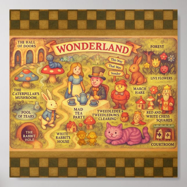Whimsical Alice in Wonderland Map Wood Photo Tile (Front Set)