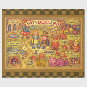 Whimsical Alice in Wonderland Map Wrapping Paper