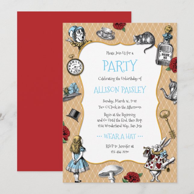 Whimsical Alice in Wonderland Party Invitation (Front/Back)
