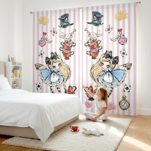Whimsical Alice in Wonderland Pink Striped Curtain