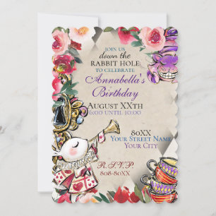 Whimsical Alice in Wonderland Tea Party Theme Invitation