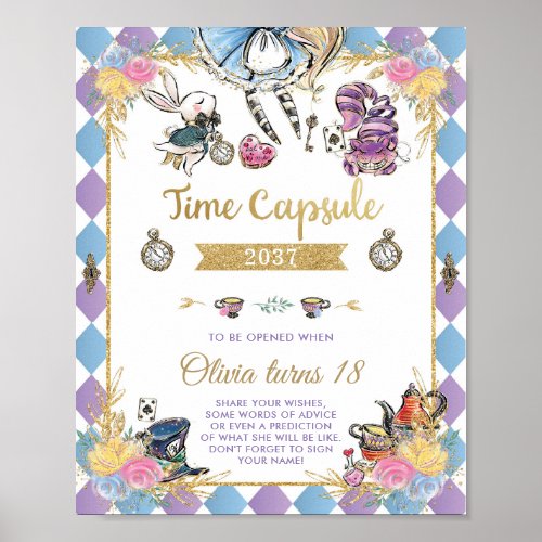 Whimsical Alice in Wonderland Time Capsule Sign