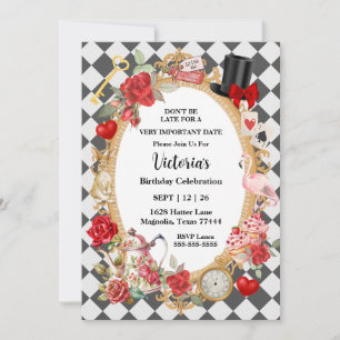 Whimsical Alice Mad Hatter Wonderland Birthday Invitation