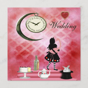 Whimsical Alice & Pink Flamingo Wedding Invitation