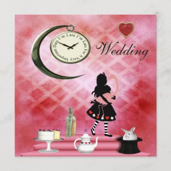 Whimsical Alice & Pink Flamingo Wedding Invitation by GroovyGraphics at Zazzle