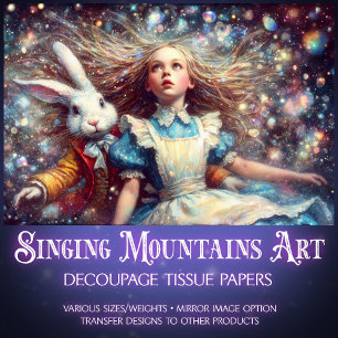 Whimsical Alice White Rabbit Wonderland Decoupage Tissue Paper