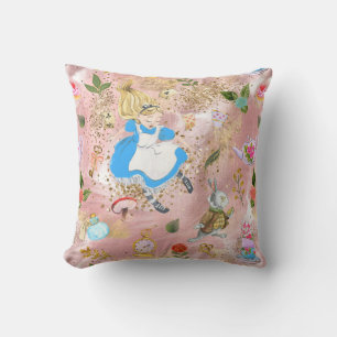 Whimsical Alice's Adventures in Wonderland Blush Throw Pillow