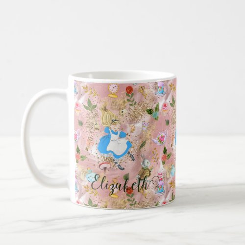 Whimsical Alices Adventures in Wonderland Glitter Coffee Mug