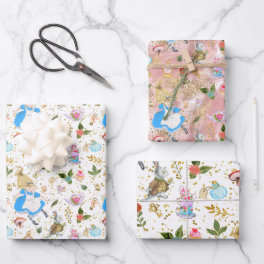 Whimsical Alice's Adventures in Wonderland Party Wrapping Paper Sheets