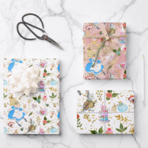 Whimsical Alice's Adventures in Wonderland Party Wrapping Paper Sheets