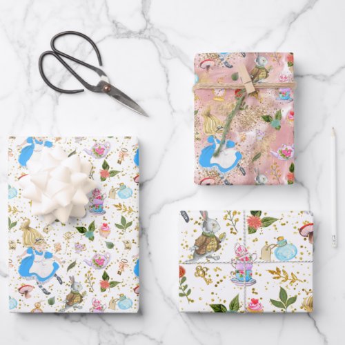 Whimsical Alices Adventures in Wonderland Party Wrapping Paper Sheets