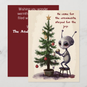 Whimsical Alien Christmas Tree Scene  Holiday Card