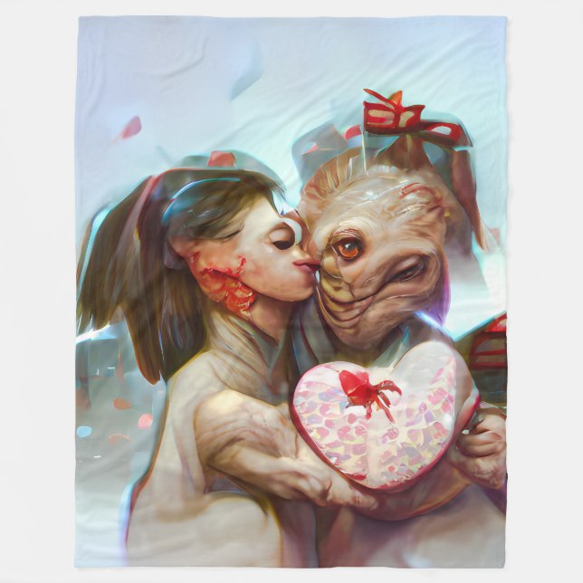 Whimsical Alien Romance Fleece Blanket (Front)