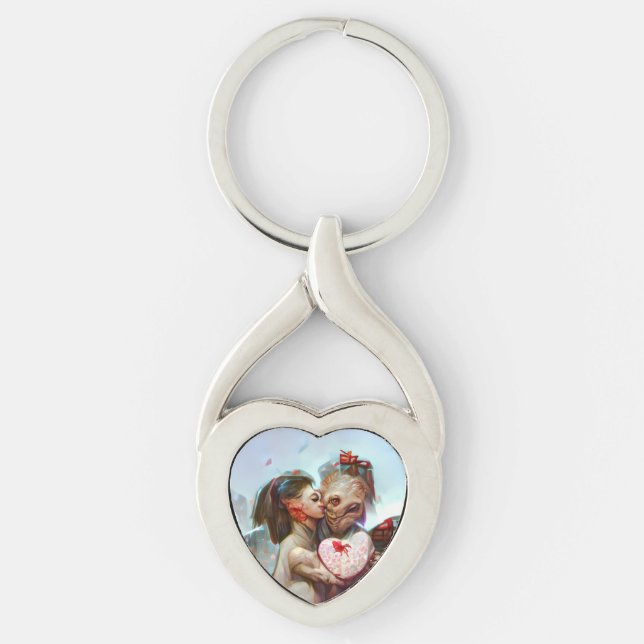 Whimsical Alien Romance Keychain (Front)