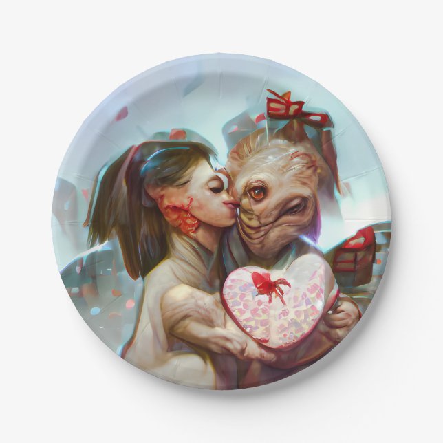 Whimsical Alien Romance Paper Plates (Front)
