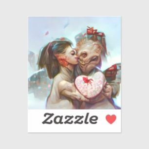 Whimsical Alien Romance Sticker