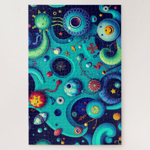 Whimsical Alien World - Colorful Space Creatures Jigsaw Puzzle