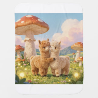 Whimsical Alpacas & Giant Mushroom Forest Baby Bla Blanket