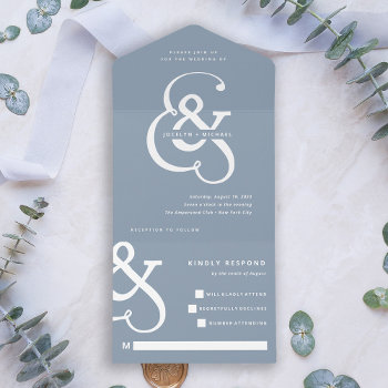 Whimsical Ampersand | Dusty Blue Wedding All In One Invitation by Customize_My_Wedding at Zazzle