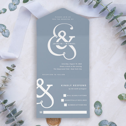 Whimsical Ampersand | Dusty Blue Wedding All In One Invitation