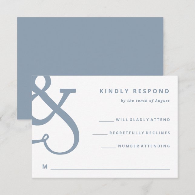 Whimsical Ampersand | Dusty Blue Wedding RSVP Card (Front/Back)