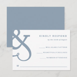 Whimsical Ampersand   Dusty Blue Wedding RSVP Card