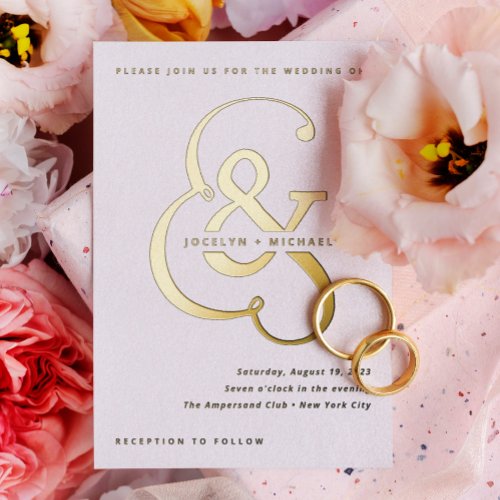Whimsical Ampersand  Gold and White Wedding Foil Invitation
