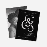 Whimsical Ampersand | Moody Black Photo Back Save The Date<br><div class="desc">This unique and modern dark wedding save the date card features a bold,  flowy very light gray ampersand on a black background,  with a simple and creative text layout that is sure to stand out. Add your favorite personal photo to the back.</div>