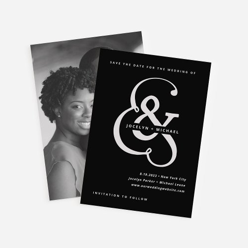 Whimsical Ampersand  Moody Black Photo Back Save The Date
