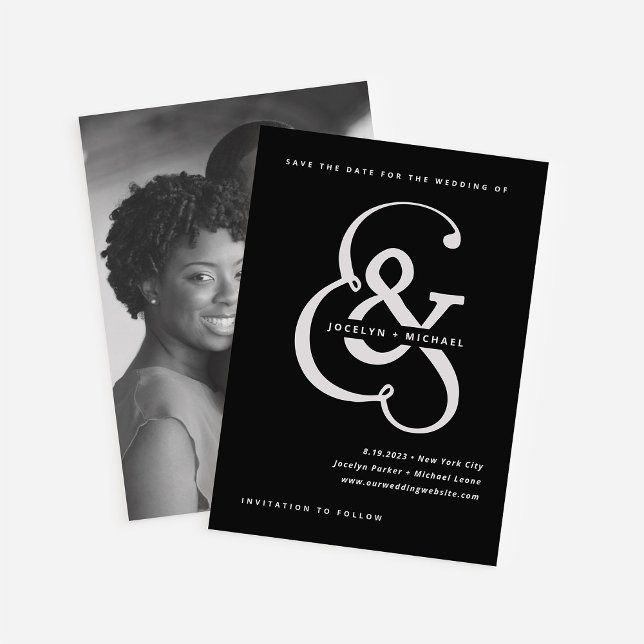 Whimsical Ampersand | Moody Black Photo Back Save The Date (Creator Uploaded)