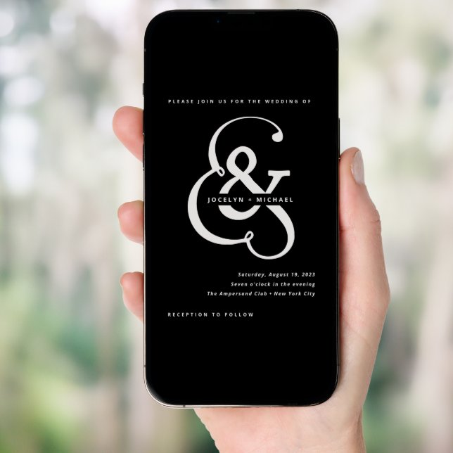 Whimsical Ampersand | Moody Black Wedding Invitation (Front Digital)